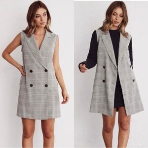 VETTA Gray Plaid Double-Breasted Mini Dress